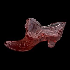 Vintage Fenton Pink Glass Slipper Cabbage Rose Shoe Boot MCM Mid-Century Modern